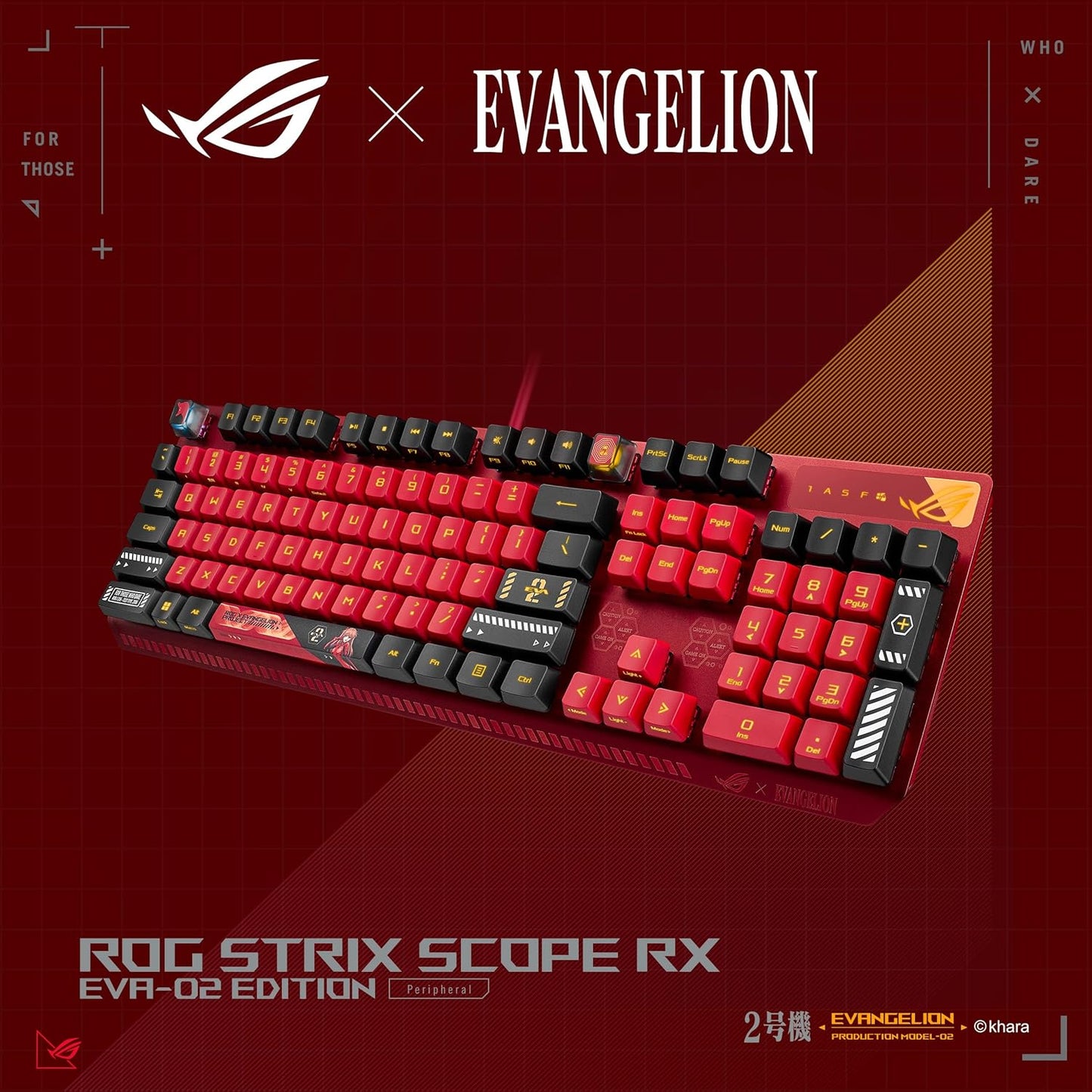 ROG Strix Scope RX EVA-02 Edition, 100% RGB Gaming Keyboard, ROG RX Red Optical Mechanical Switches, IP57 Water Resistance, USB Passthrough, Wider Ctrl Key, Stealth Key, Macro Support, EVA-themed