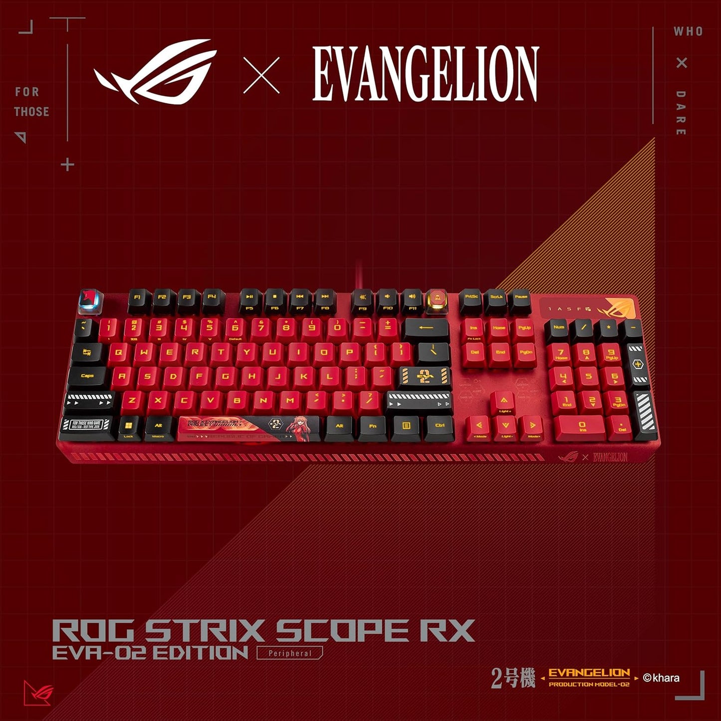 ROG Strix Scope RX EVA-02 Edition, 100% RGB Gaming Keyboard, ROG RX Red Optical Mechanical Switches, IP57 Water Resistance, USB Passthrough, Wider Ctrl Key, Stealth Key, Macro Support, EVA-themed