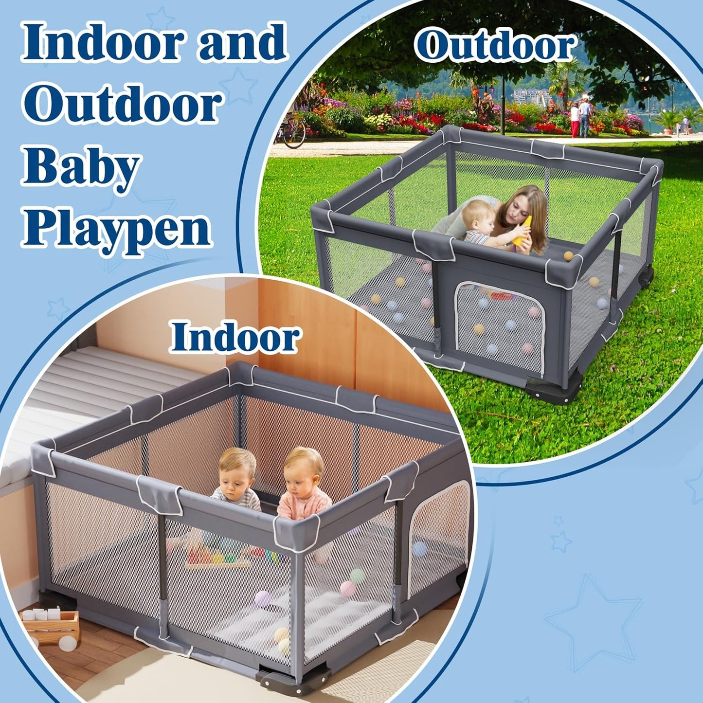 OPEN BOX Jixrolyn Foldable Baby Playpen with Mat, 50"x50" Folding Playpen for Babies and Toddlers, Sturdy Safety Play Yard with Gate, Portable Kid's Play Pen with Bag