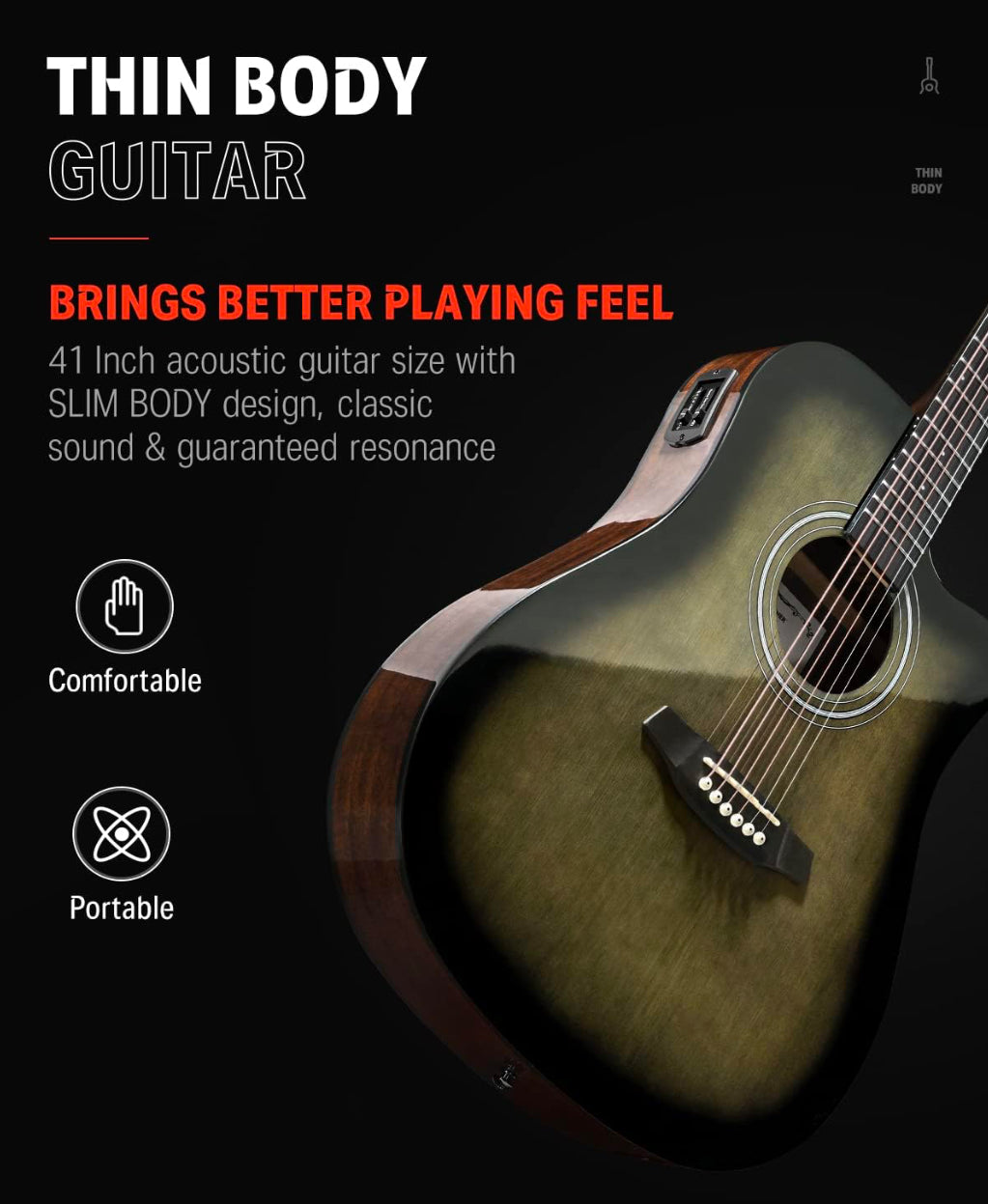 Donner Acoustic Electric Guitar Full Size Kit for Beginner Intermediate with Amplifier Capo Pick Tuner Strings Strap - 41 Inch