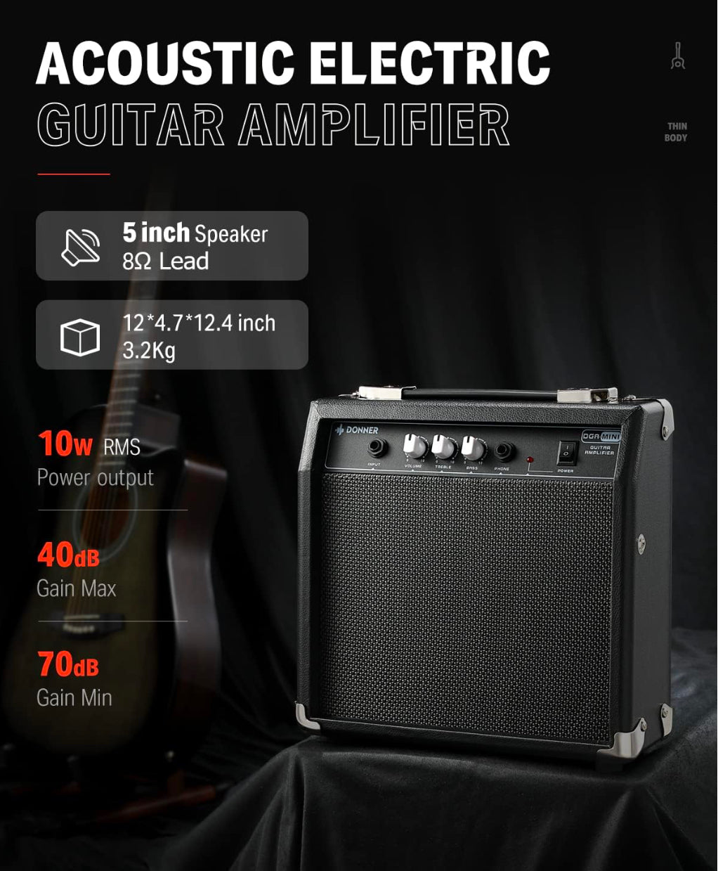 Donner Acoustic Electric Guitar Full Size Kit for Beginner Intermediate with Amplifier Capo Pick Tuner Strings Strap - 41 Inch