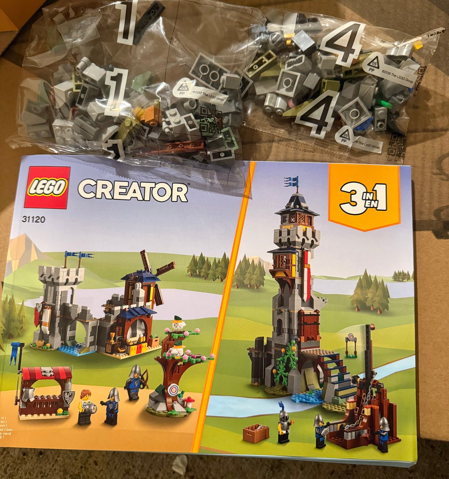 BOX Damages Not a FULL SET - LEGO Creator 3 in 1 Medieval Castle Toy, Transforms from Castle to Tower to Marketplace, Includes Skeleton and Dragon Figure, with 3 Minifigures and Catapult, 31120