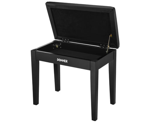 Donner Piano Bench with Storage, Solid Wood Keyboard Bench Piano Bookcase Stool Chair Seat with High-Density Sponges Pad, Black