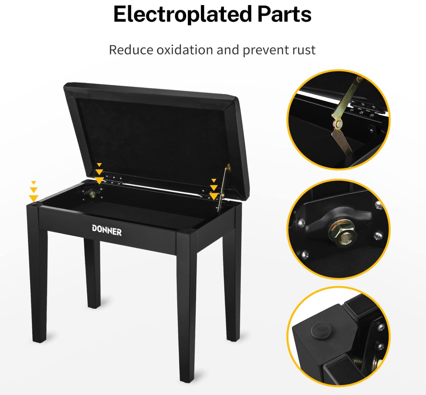 Donner Piano Bench with Storage, Solid Wood Keyboard Bench Piano Bookcase Stool Chair Seat with High-Density Sponges Pad, Black