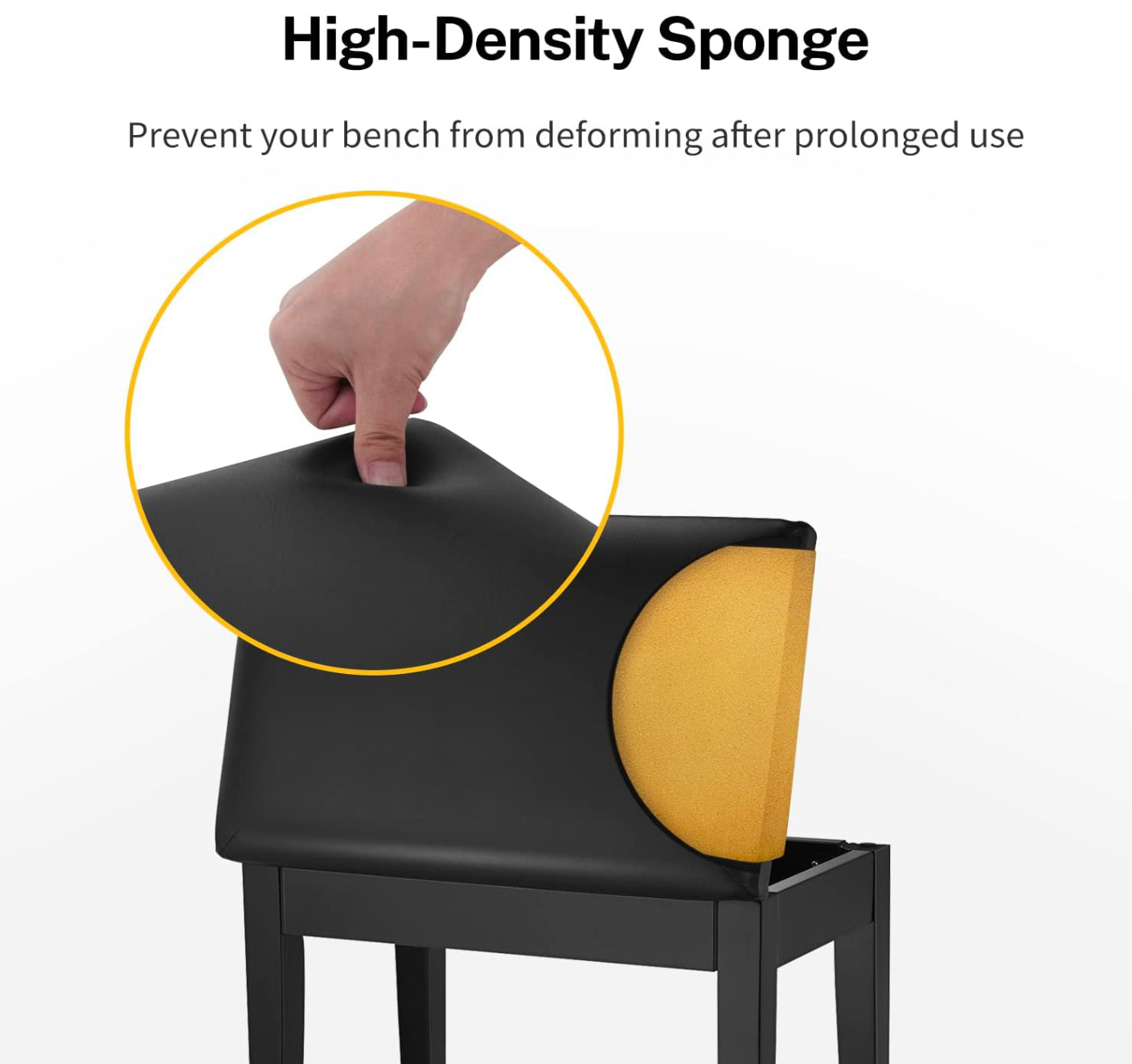 Donner Piano Bench with Storage, Solid Wood Keyboard Bench Piano Bookcase Stool Chair Seat with High-Density Sponges Pad, Black