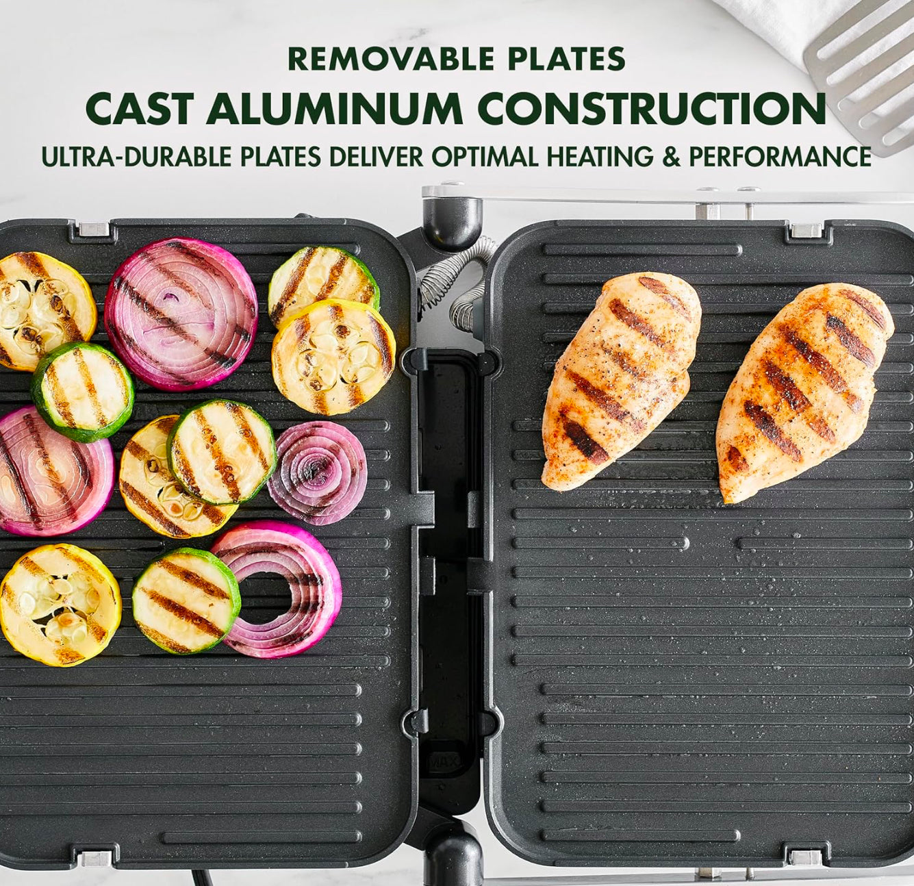 GreenPan Electric Indoor Stainless Steel 6-in-1 Contact Grill and Griddle, Healthy Ceramic Nonstick, Dishwasher Safe Reversible Plates, PFAS-Free