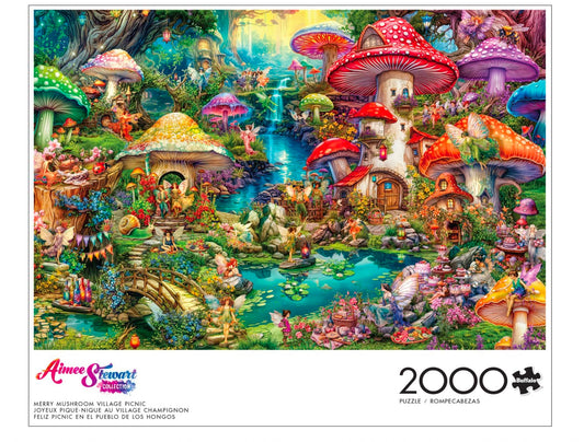 Buffalo Games - Aimee Stewart - Merry Mushroom Village Picnic - 2000 Piece Jigsaw Puzzle for Adults Challenging Puzzle Perfect for Game Nights - Finished Size is 38.50 x 26.50