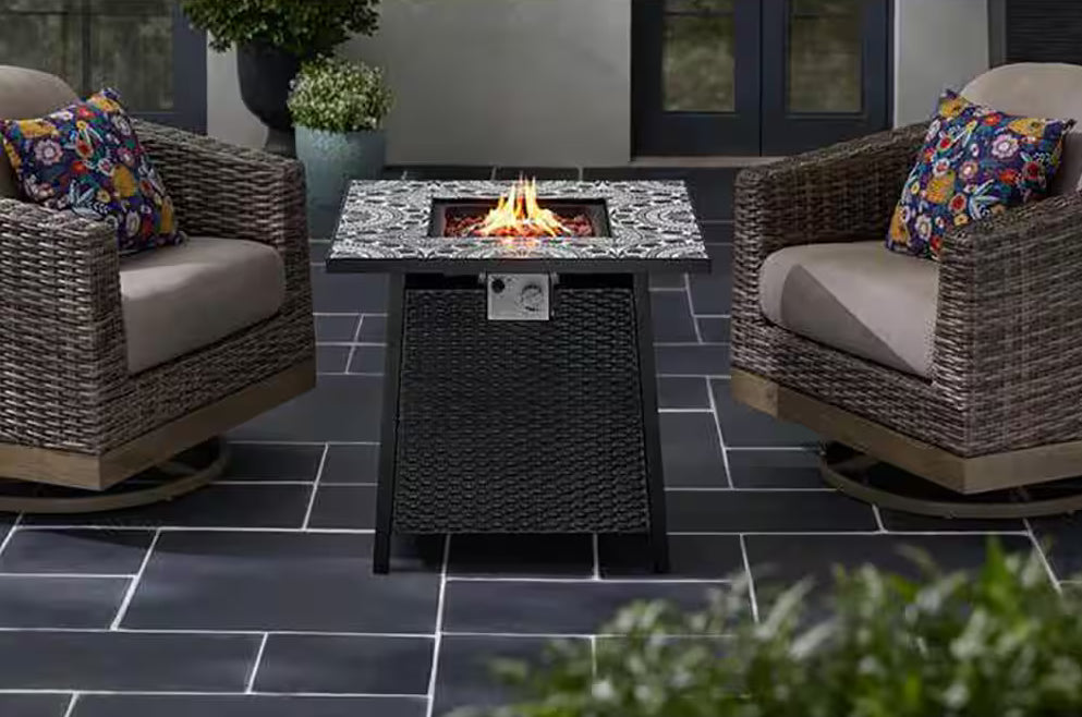 Tucson 30 in. X 25.5 in. Square Steel Marivaux Tile Top LP Gas Fire Pit