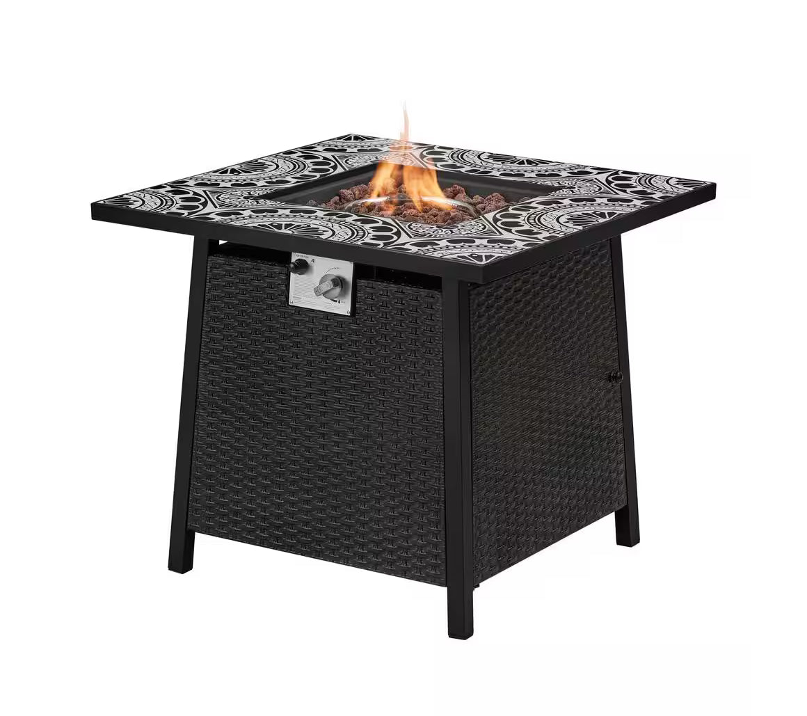 Tucson 30 in. X 25.5 in. Square Steel Marivaux Tile Top LP Gas Fire Pit
