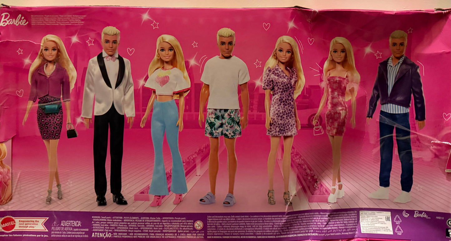 Barbie & Ken Doll Set with 2 Fashion Dolls, Clothes & Accessories, DAMAGE BOX, Includes Dresses, Tees, Pants, Swimsuits & More