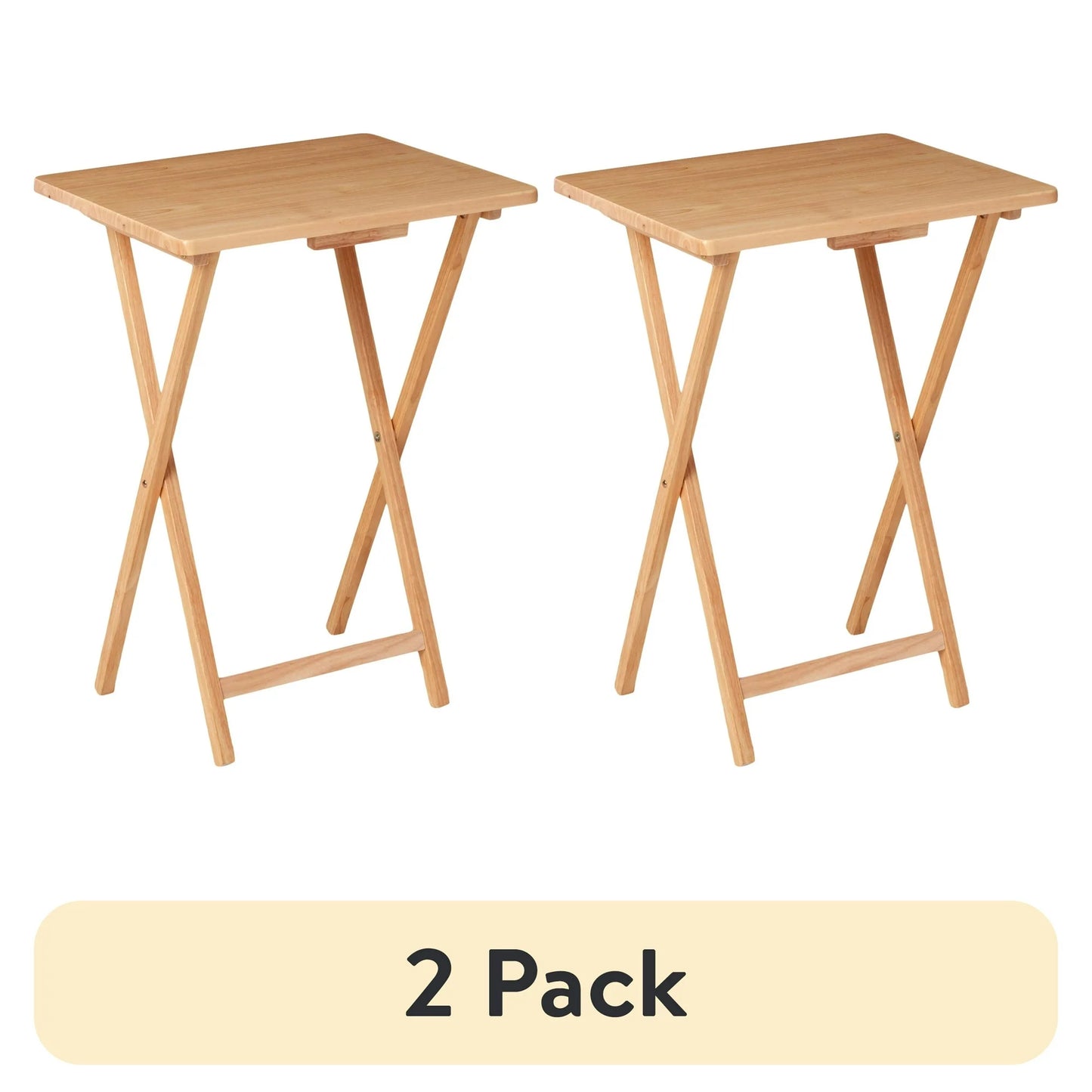 (2 pack) Mainstays Indoor Single Folding TV Tray Table Natural L 19 x W 15 x H 26 inches