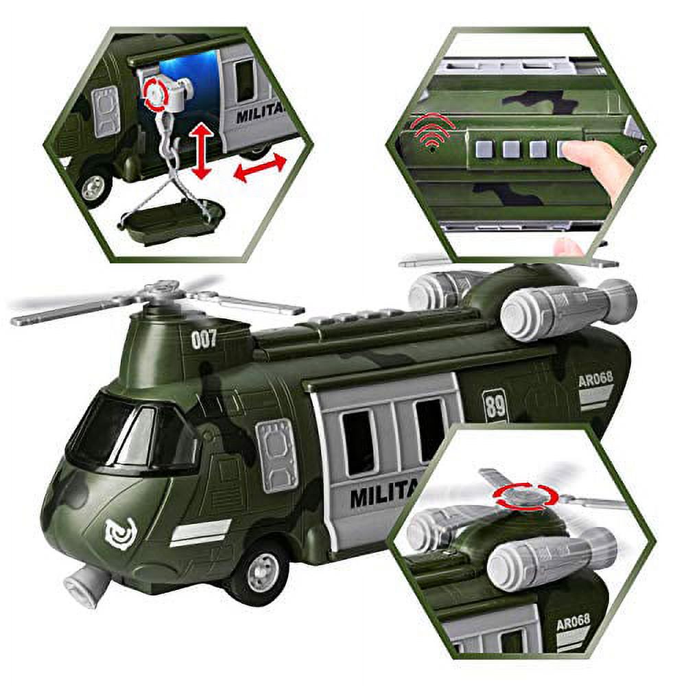 Joyin Military Vehicles Play Set,1 Helicopter,1 Truck,2 Soldiers,1 Dog, Light and Sound