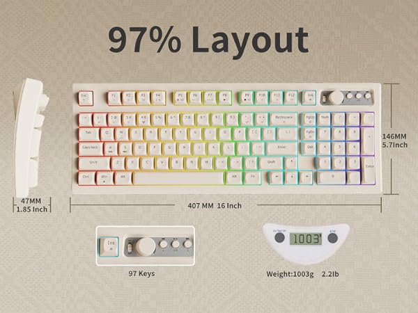 SEUNKWANG EWEADN V97 Cute Creamy Keyboard Bluetooth2.4GHz Gaming Keyboard Wireless with RGB Backlit Media Knob Curved Body Rechargeable Quiet Computer Keyboard for MAC Xbox PC Gamer-White