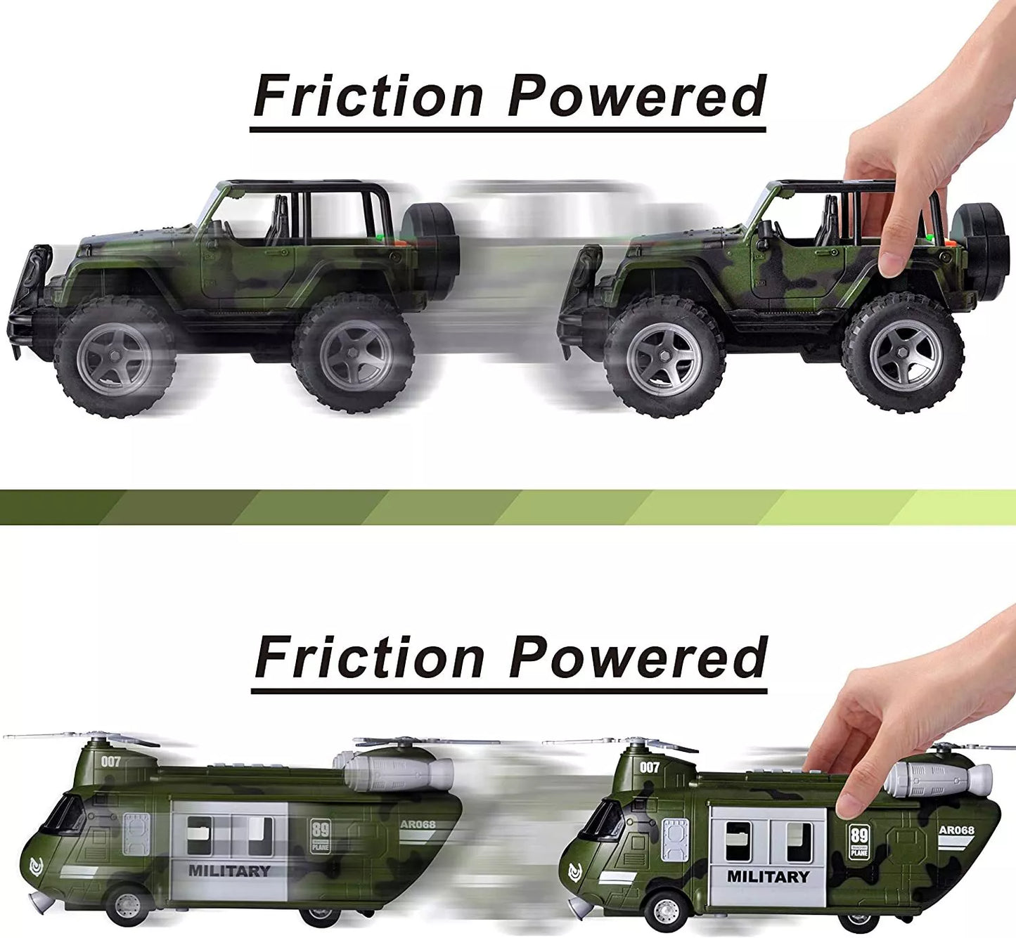 Joyin Military Vehicles Play Set,1 Helicopter,1 Truck,2 Soldiers,1 Dog, Light and Sound